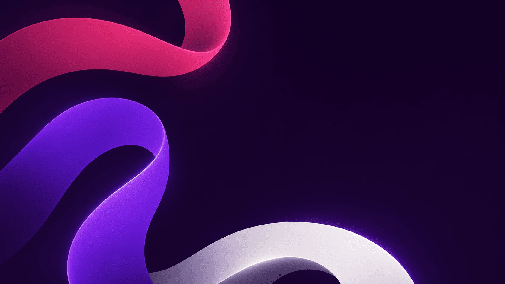 Fitas tridimensionais em rosa e roxo formando um movimento contínuo